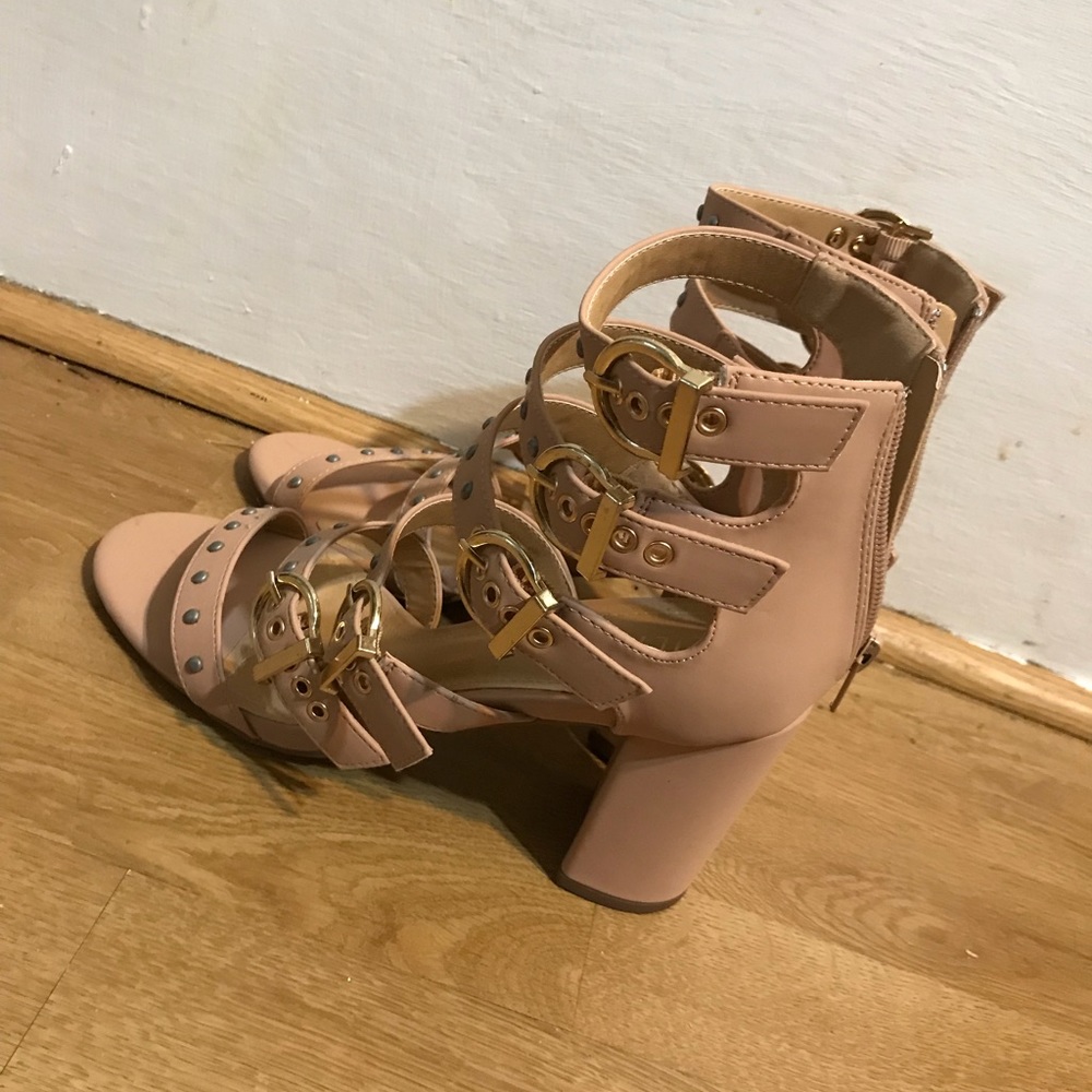 Strappy studded pink heels (NEVER WORN)